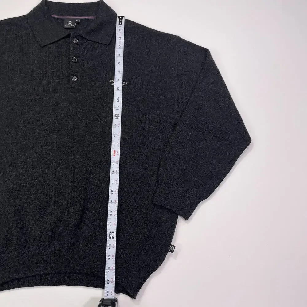 Mercedes Benz Merino Wool Sweater Mens XL Vtg Button Collar Gray